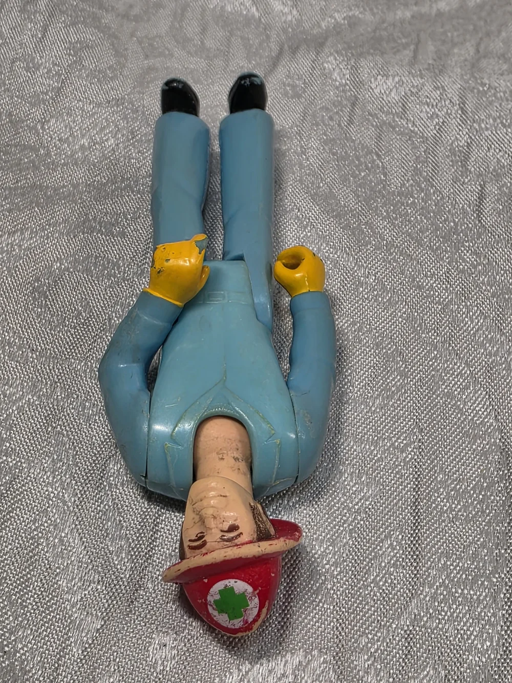 Vintage Kids Toy Firefighter Action Figure - Blue with Red Helmet
